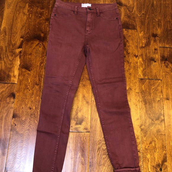 Free People High Waisted Ankle Pants Burgundy 28 - Picture 4 of 7